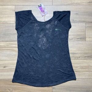 Earth Yoga Womens Short Sleeve Semi-Sheer Cross Cross Back Shirt Size XXL Black